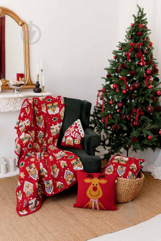 Подушка декоративна в'язана Олень з шарфом 45x45 см червона Прованс - фото 8 Подушка декоративна в'язана Олень з шарфом 45x45 см червона Прованс - фото 8