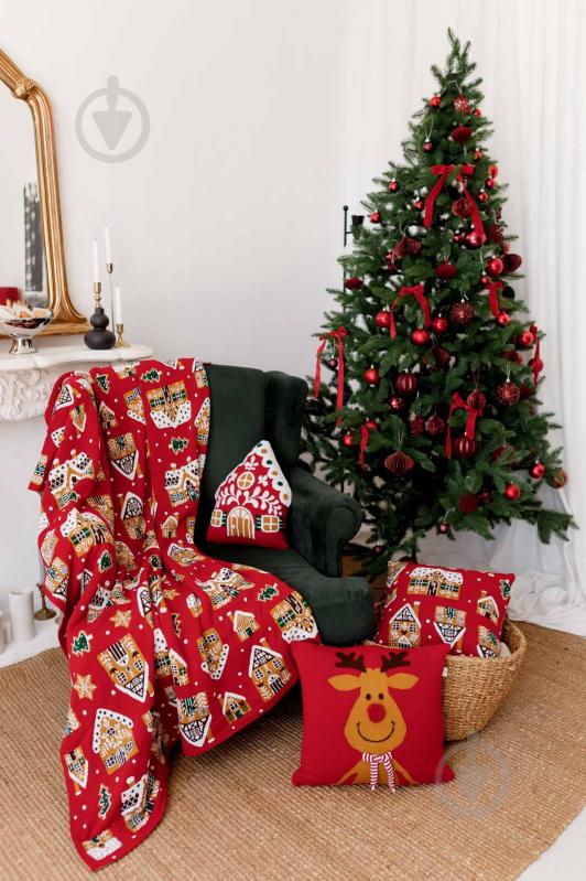 Подушка декоративна в'язана Олень з шарфом 45x45 см червона Прованс - фото 9 Подушка декоративна в'язана Олень з шарфом 45x45 см червона Прованс - фото 9