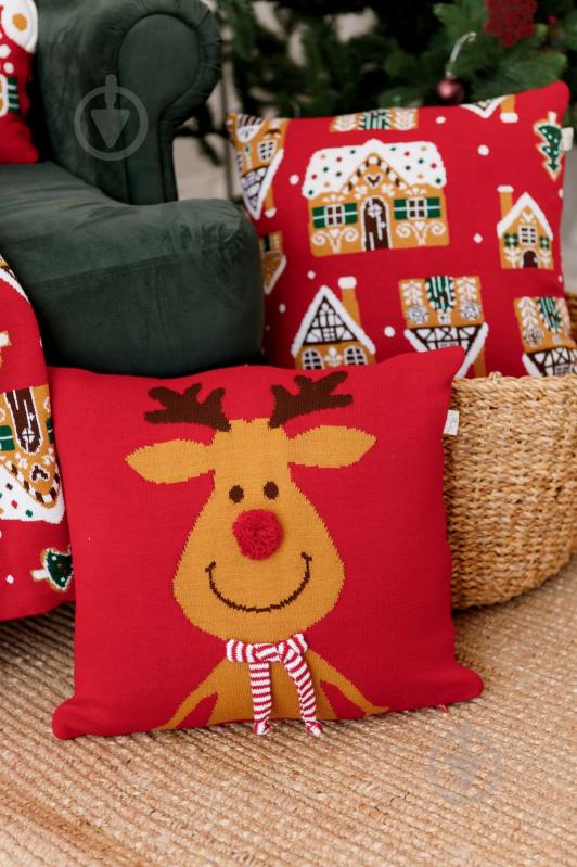Подушка декоративна в'язана Олень з шарфом 45x45 см червона Прованс - фото 5 Подушка декоративна в'язана Олень з шарфом 45x45 см червона Прованс - фото 5