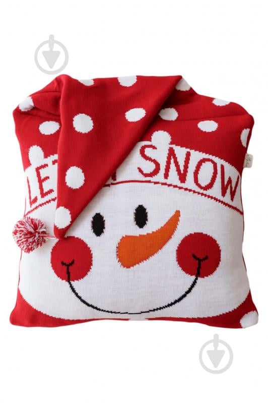 Подушка декоративная вязаная Снеговик в ковпаке 45x45 см красная Прованс - фото 1 Подушка декоративная вязаная Снеговик в ковпаке 45x45 см красная Прованс - фото 1