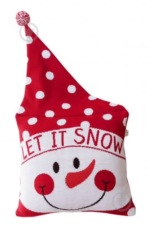 Подушка декоративная вязаная Снеговик в ковпаке 45x45 см красная Прованс - фото 2 Подушка декоративная вязаная Снеговик в ковпаке 45x45 см красная Прованс - фото 2
