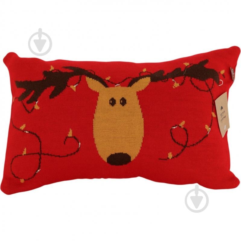 Подушка декоративна в'язана Олень з ліхтариками 30x45 см червоний Прованс - фото 1