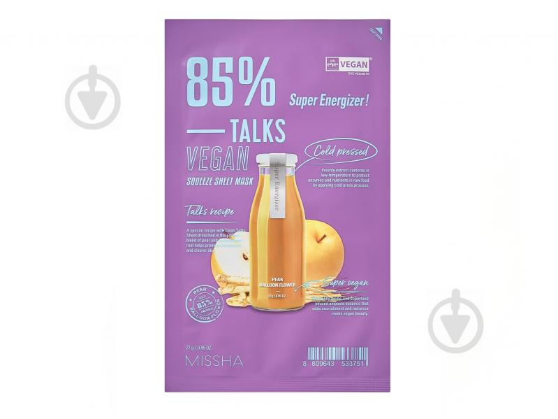 Маска тканинна для обличчя MISSHA Talk Vegan Energizer 27 г 1 шт. - фото 1