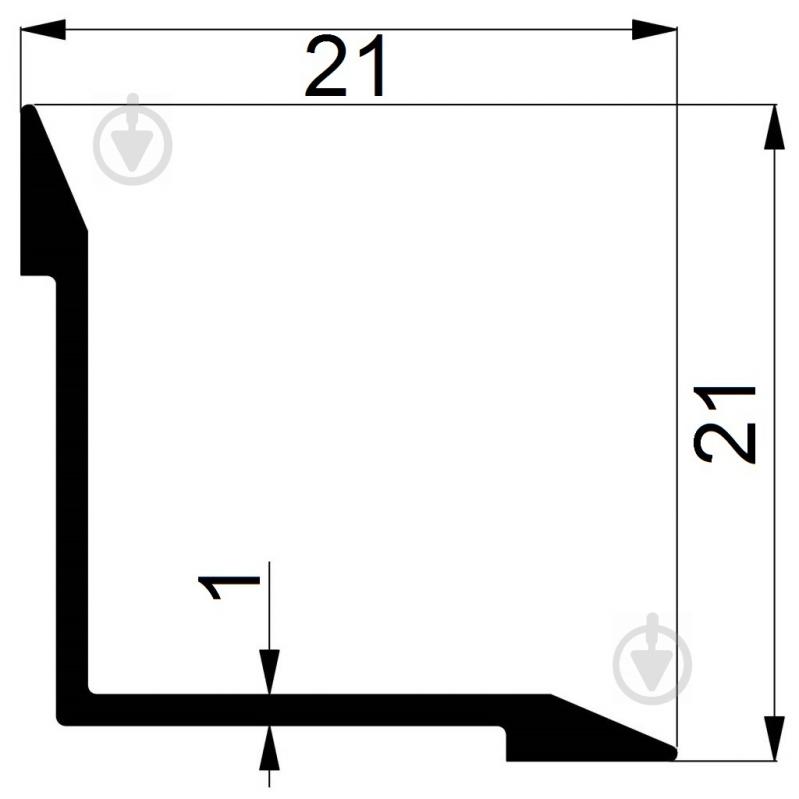 Уголок алюминиевый АЛЮПРО 21x21x1 мм 2710 мм декоративный внутренний - фото 2
