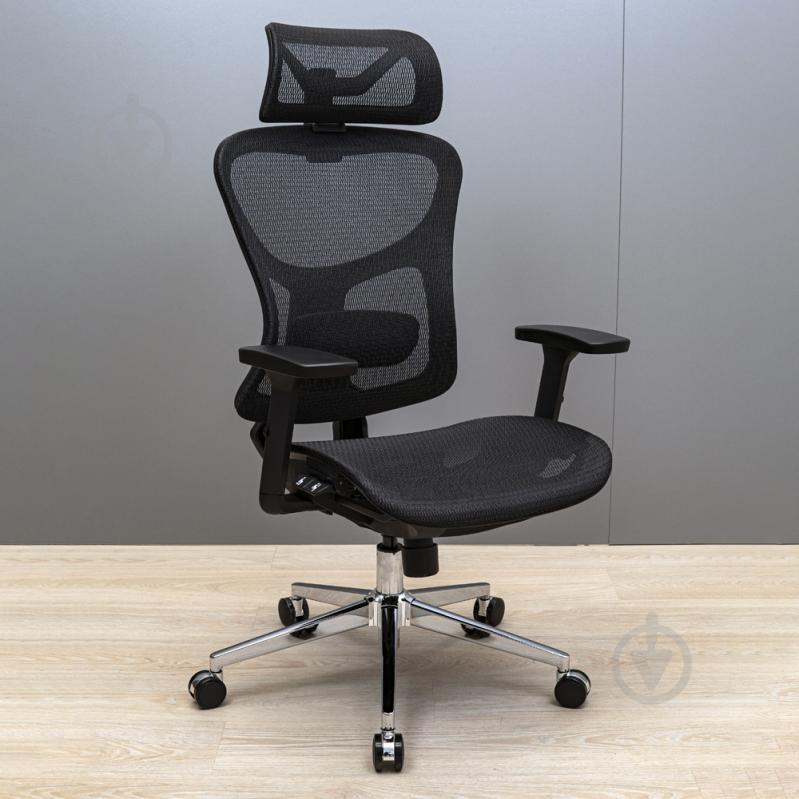 Крісло Richman Ергостар хром multibuttons slider/3d/2d сітка чорний - фото 4