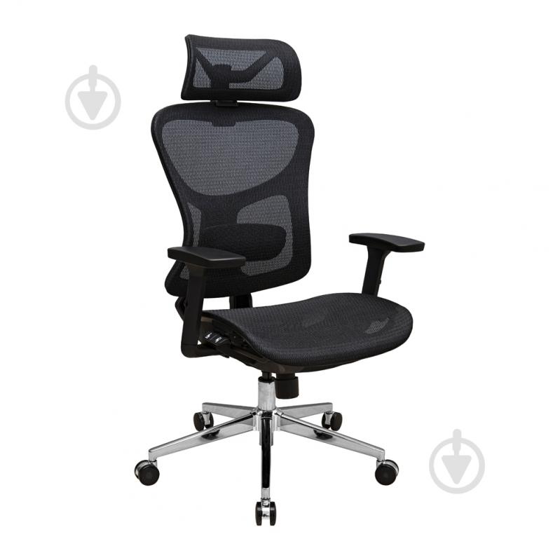 Крісло Richman Ергостар хром multibuttons slider/3d/2d сітка чорний - фото 1