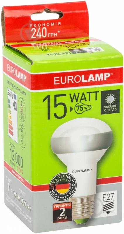 Лампа КЛЛ  EUROLAMP frosted R63 15 Вт E27 4100 К 220 В R6-15274(F) - фото 2