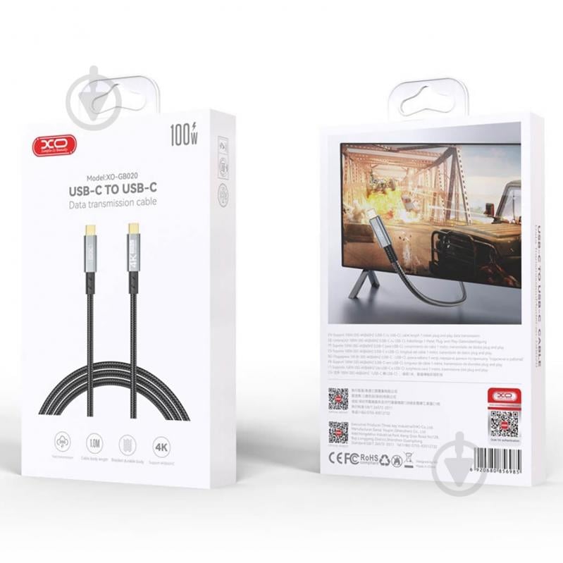 Кабель Xo GB020-CC USB Type-C to USB Type-C 100W PD 1 м black (GB020-CC.tranish) - фото 4