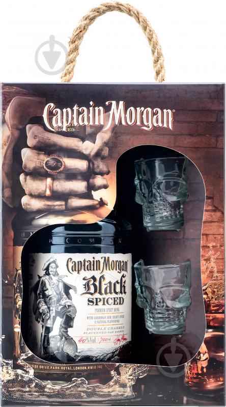 Напиток ромовый Captain Morgan Spiced Black + 2 рюмки 0,7 л - фото 2