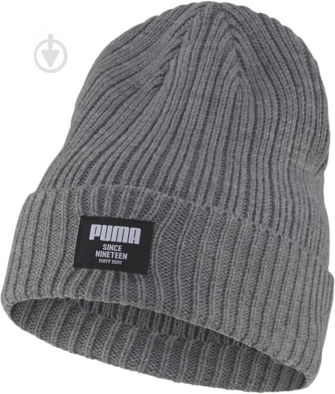 Шапка Puma Ribbed Classic Beanie 02283106 р.one size серый - фото 1