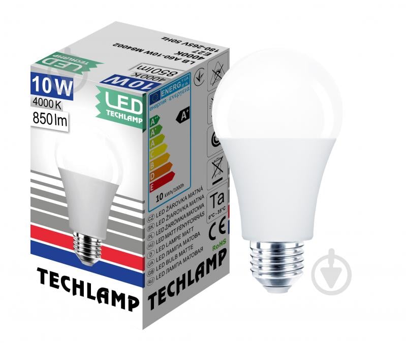 Лампа світлодіодна Techlamp 10 Вт A60 матова E27 220 В 4000 К - фото 1