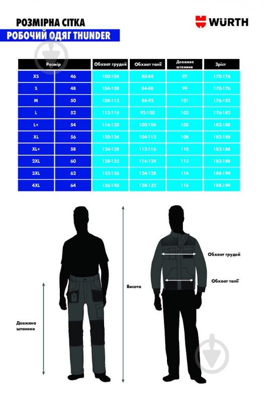 Куртка робоча WURTH THUNDER р. XL 5899708156 сіро-чорний - фото 14