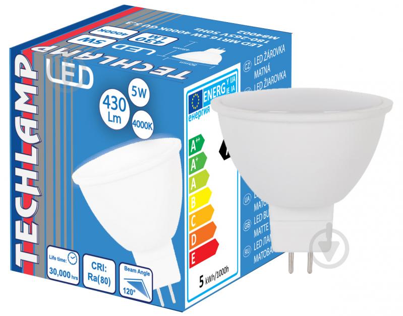 Лампа світлодіодна Techlamp 5 Вт MR16 матова GU5.3 220 В 4000 К LED lamp MR16 5W 4000К GU 5.3 - фото 1