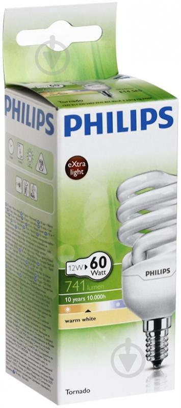 Лампа КЛЛ  Philips Tornado 12 Вт E14 2700 К 220 В - фото 2