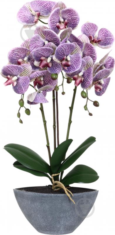Цветок искусственный Орхидея фиолетовая в сером меламиновом горшке 51 см - фото 1 Цветок искусственный Орхидея фиолетовая в сером меламиновом горшке 51 см - фото 1