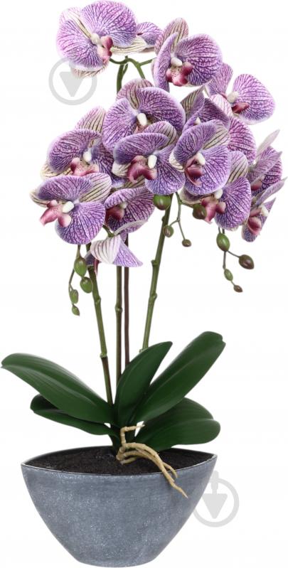 Цветок искусственный Орхидея фиолетовая в сером меламиновом горшке 51 см - фото 2