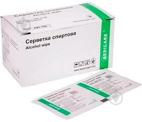 Серветки спиртові Medicare AW-100 медичні 30 мм х 65 мм р.універсальні 100 шт./уп. - фото 1