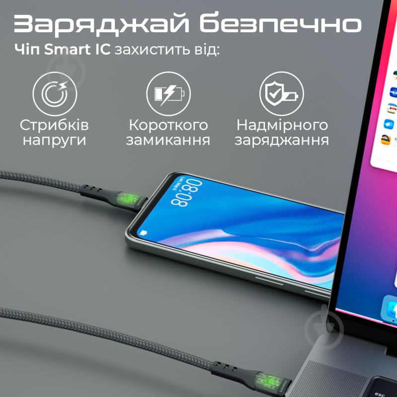 Кабель Promate TransLine-CC USB-C to USB-C 60W Power Delivery 1,2 м черный (transline-cc.black) - фото 5