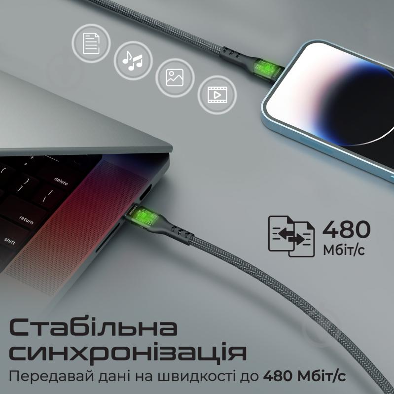 Кабель Promate TransLine-Ci USB-C to Lightning 27W Power Delivery 1,2 м черный (transline-ci.black) - фото 3