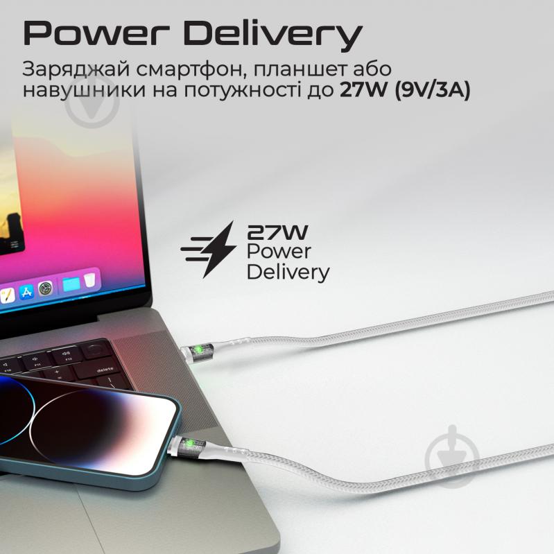 Кабель Promate TransLine-Ci USB-C to Lightning 27W Power Delivery 1,2 м белый (transline-ci.white) - фото 2