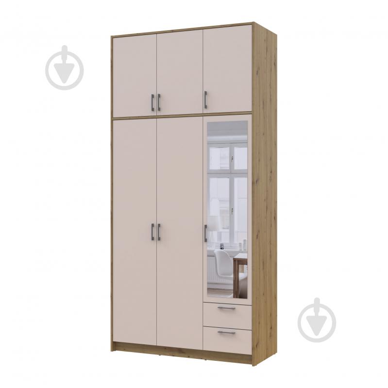 Шафа для одягу Doros Ронді з високою антресолею та дзеркалом 3ДСП 2600х1210х520 мм дуб артізан / кашемір - фото 1 Шафа для одягу Doros Ронді з високою антресолею та дзеркалом 3ДСП 2600х1210х520 мм дуб артізан / кашемір - фото 1