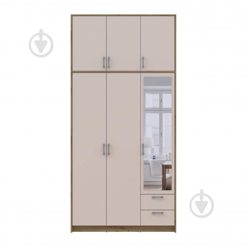 Шафа для одягу Doros Ронді з високою антресолею та дзеркалом 3ДСП 2600х1210х520 мм дуб артізан / кашемір - фото 4 Шафа для одягу Doros Ронді з високою антресолею та дзеркалом 3ДСП 2600х1210х520 мм дуб артізан / кашемір - фото 4