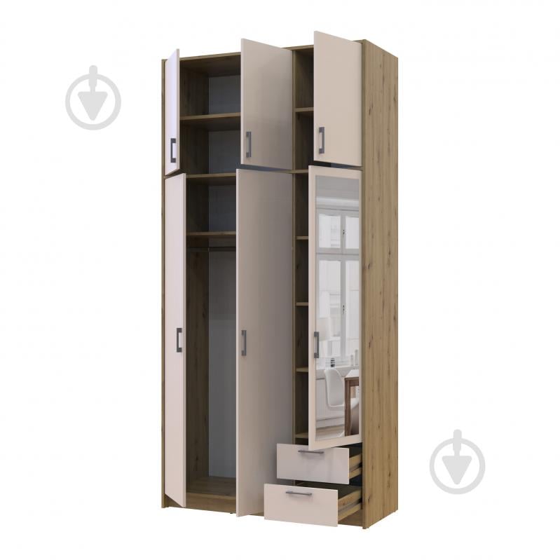 Шафа для одягу Doros Ронді з високою антресолею та дзеркалом 3ДСП 2600х1210х520 мм дуб артізан / кашемір - фото 2 Шафа для одягу Doros Ронді з високою антресолею та дзеркалом 3ДСП 2600х1210х520 мм дуб артізан / кашемір - фото 2