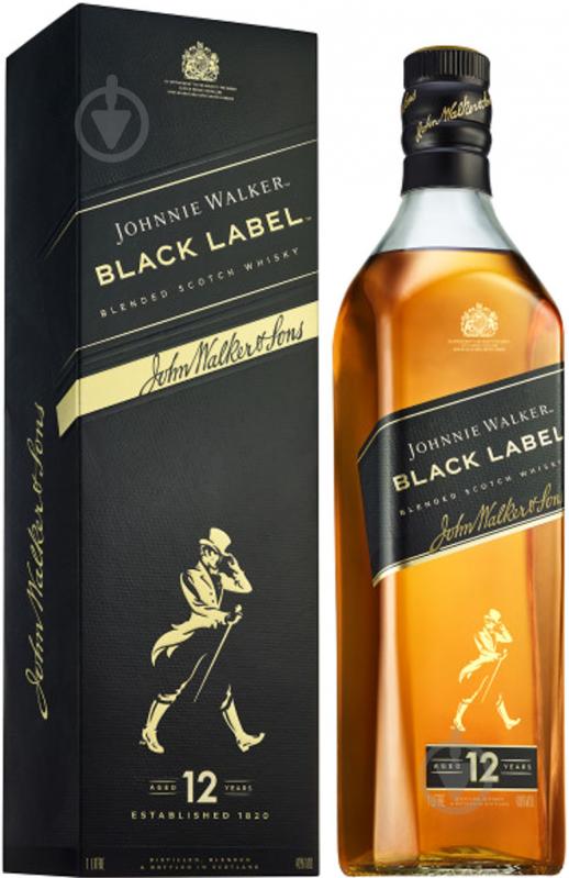Віскі Johnnie Walker Black label 12 років витримки в подарунковій упаковці 1 л - фото 1