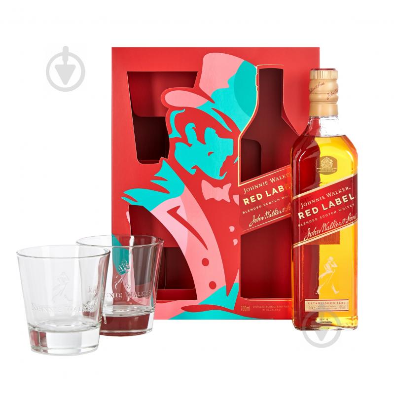 Віскі Johnnie Walker Red label 4 роки витримки з 2-ма склянками 0,7 л - фото 1