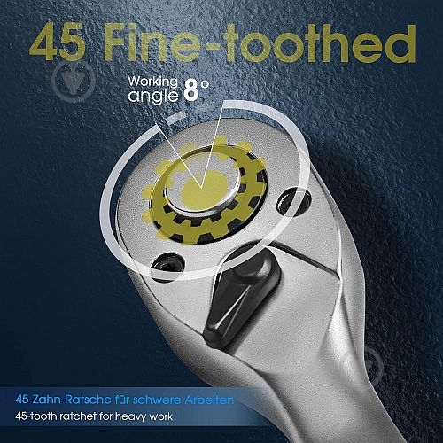 Тріскачка 1/2" 245 мм з реверсом CrV 45 зубців S&R 465045012 - фото 4 Тріскачка 1/2" 245 мм з реверсом CrV 45 зубців S&R 465045012 - фото 4