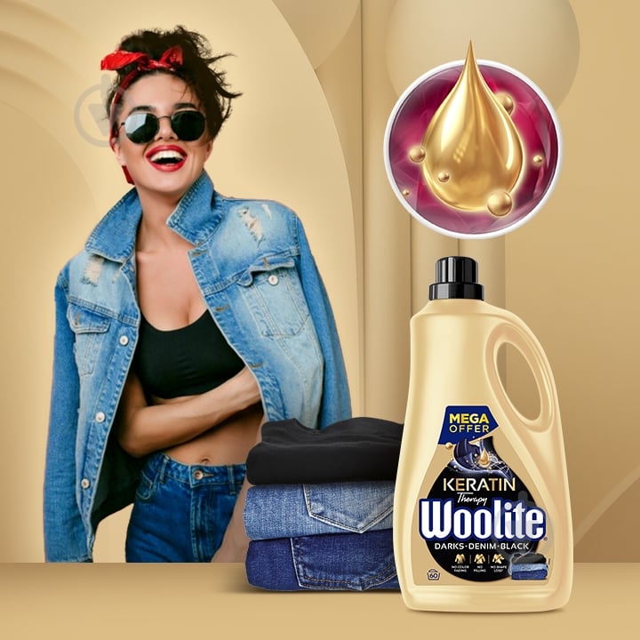 Гель для машинного та ручного прання Woolite для чорних та джинсових тканин з кератином 3,6 л - фото 2