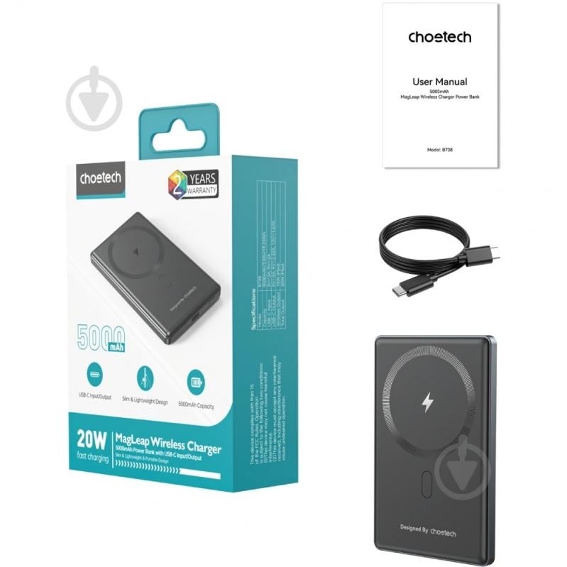 Повербанк Choetech 5000 mAh black (B738-CCBK) - фото 4