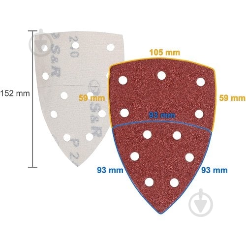 Наждачний папір S&R 105х152 мм 60 шт. для дельташліфмашин 232105060 - фото 3