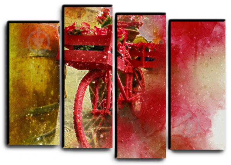 Картина модульная Букет в корзине 112x82 см Hotel Arizona HD CVS-4-IFR-Bicycle Red Flowers-32 - фото 1