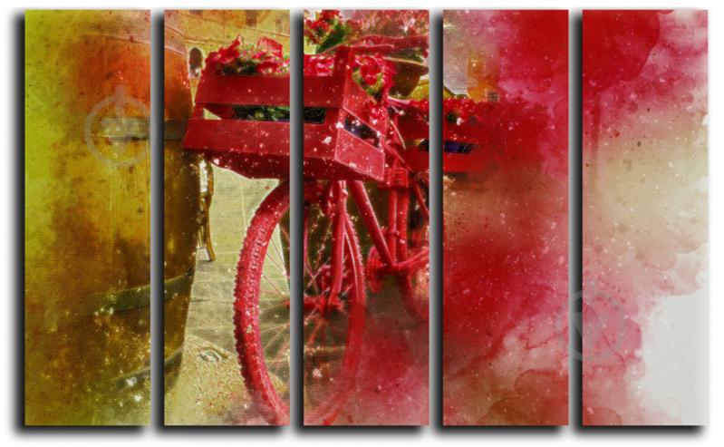 Картина модульна Букет у кошику 140x89 см Hotel Arizona HD CVS-5-IFR-Bicycle Red Flowers-35 - фото 1