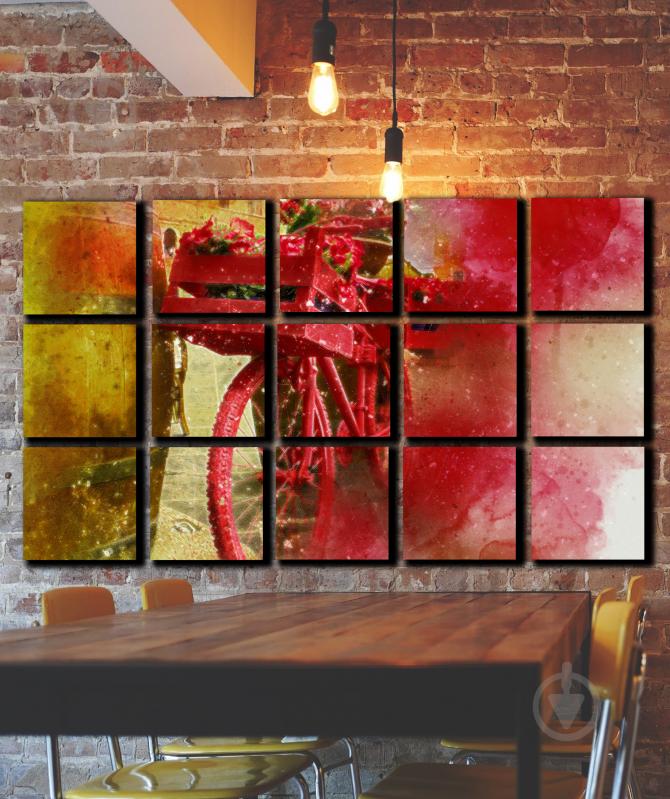 Картина модульна Букет у кошику 127x77 см Hotel Arizona HD CVS-15-IFR-Bicycle Red Flowers-3 - фото 3