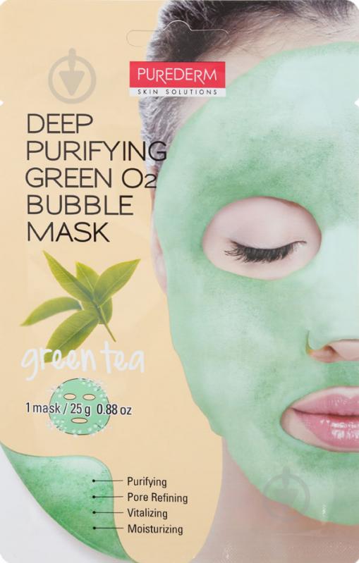 Маска-пенка Purederm Deep Purifying Green O2 Bubble Mask Green Tea 25 мл 1 шт. - фото 1