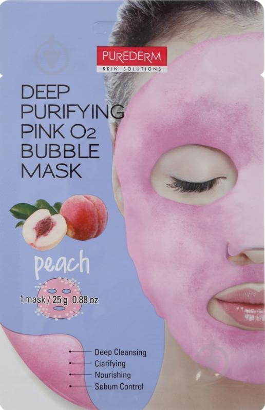 Маска-пінка Purederm Deep Purifying Pink O2 Bubble Mask Peach 25 мл 1 шт. - фото 1