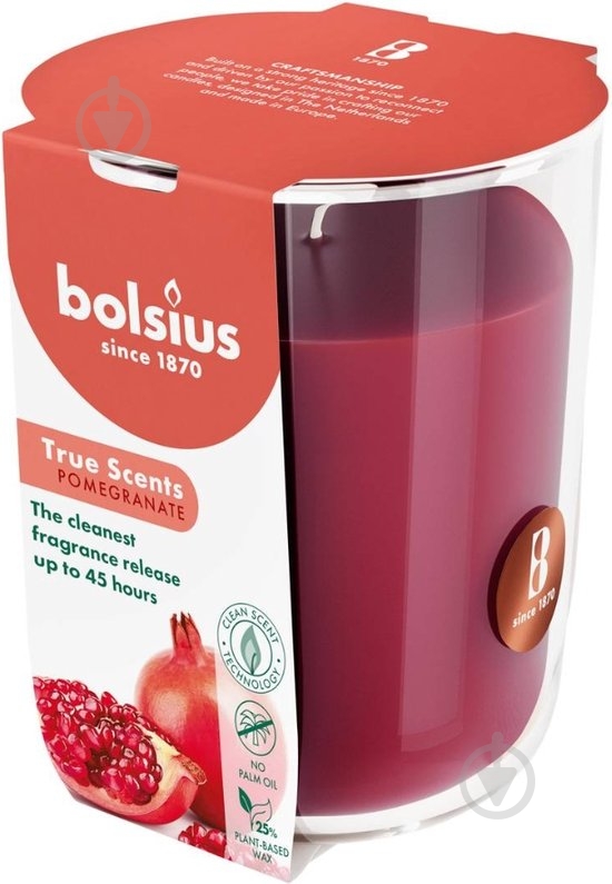 Свічка ароматична Bolsius TRUE SCENTS в склі 97/85, аромат Гранат - фото 1 Свічка ароматична Bolsius TRUE SCENTS в склі 97/85, аромат Гранат - фото 1