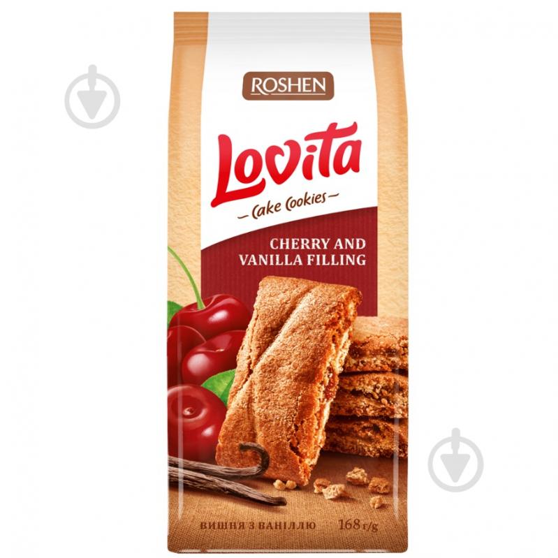 Печиво Roshen Lovita Cake Cookies з вишнево-ванільною начинкою 168 г - фото 1