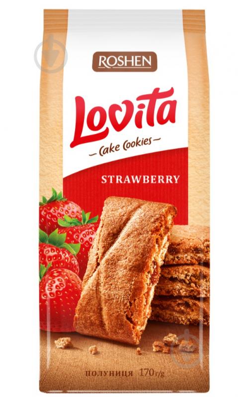 Печиво Roshen Lovita Cake Cookies з полуничною начинкою 168 г - фото 1