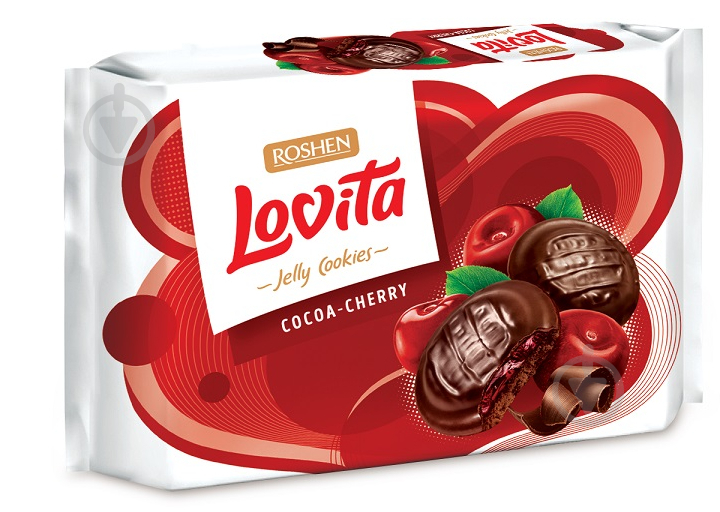 Печиво Roshen Lovita Jelly Cookies c желейною начинкою какао + вишня 425 г - фото 1