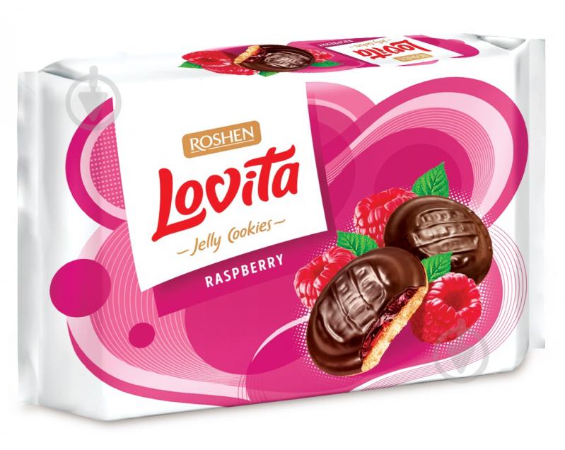 Печенье Roshen Lovita Jelly Cookies с желейной начинкой со вкусом малины 425 г - фото 1