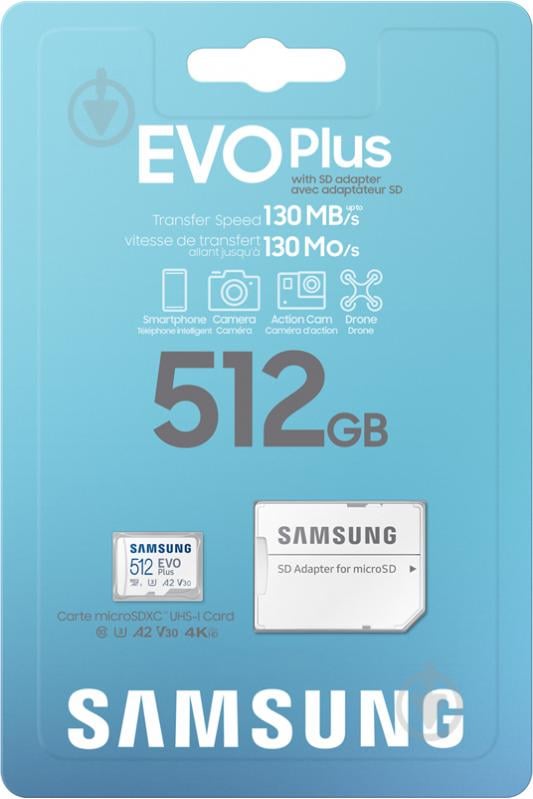 Карта памяти Samsung microSDXC 512 ГБ Class 10 (MB-MC512KA/RU) EVO Plus UHS-I + SD адаптер - фото 8