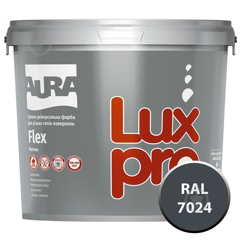 Фарба гумова гумова Aura® Luxpro Flex мат RAL 7024 графітовий 4,8 л 6 кг - фото 1