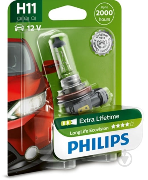 Автолампа галогенна Philips PGJ19-2 LongerLife Ecovision H11 55 Вт 1 шт.(PS 12362 LLECO B1) - фото 1