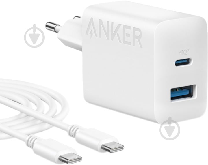 Зарядное устройство Anker PowerPort 312 20W USB-C USB-A + кабель USB-C White (B2348G21) - фото 1