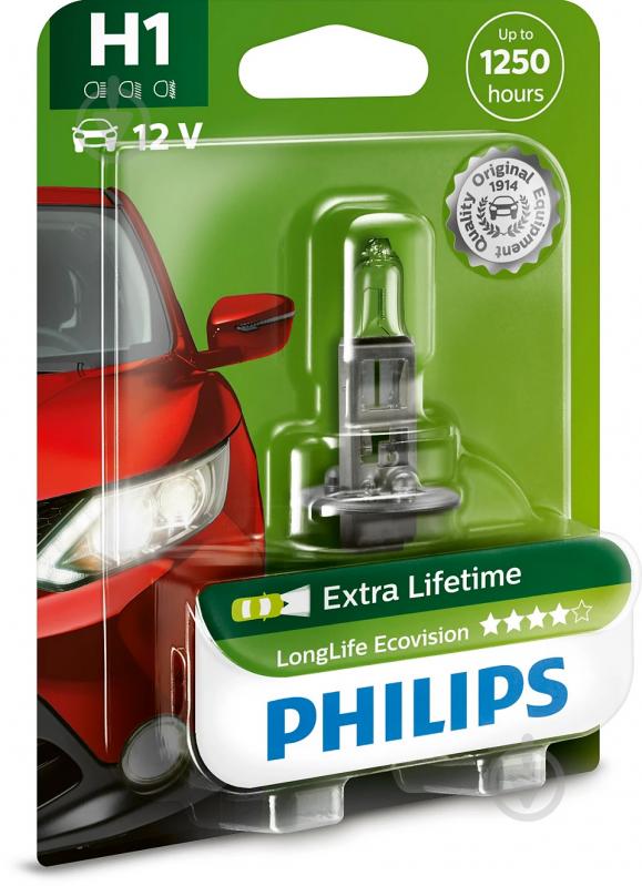 Автолампа галогенна Philips LongLife EcoVision H1 55 Вт 1 шт.(PS 12258 LLECO B1) - фото 2