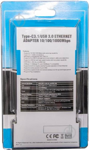 Адаптер Frime NCF-USBCGBLAN21 с USB TYPE-C на GIGABIT ETHERNET RTL8153 - фото 3