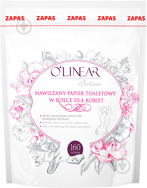 Туалетная бумага влажная O'Linear для жінок змінний блок 160 лист./рулон 1 шт. - фото 1